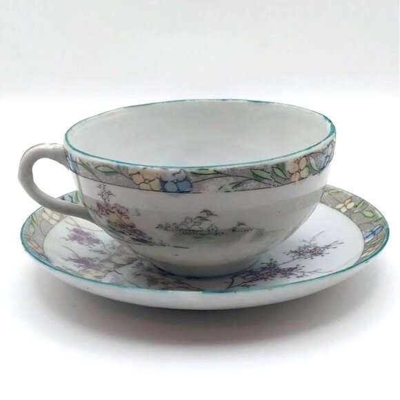 Vintage Japanese Porcelain Cup & Saucer Set MCM Handpainted Bird & Floral Design - Picture 4 of 12